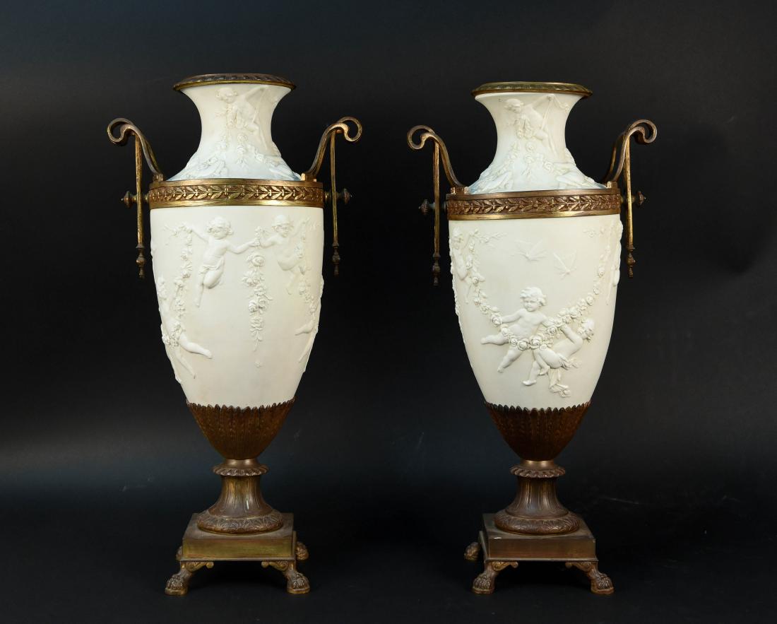 LARGE PARIAN WARE & BRONZE ORMOLU URNS (1 of 10)