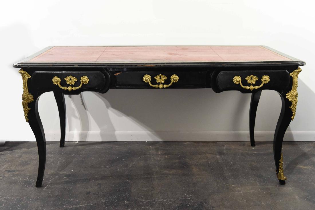FRENCH BLACK LACQUER, ORMOLU & RED LEATHER DESK (1 of 13)