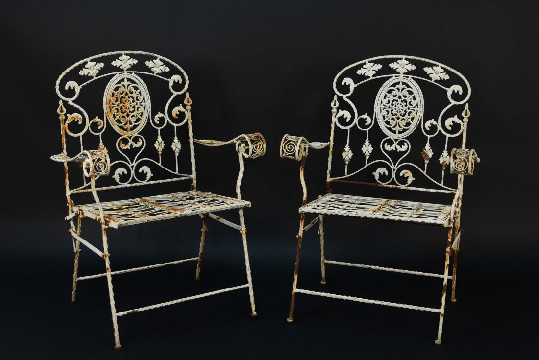 PAIR OF 1940'S WROGHT IRON FOLDING CHAIRS (1 of 10)