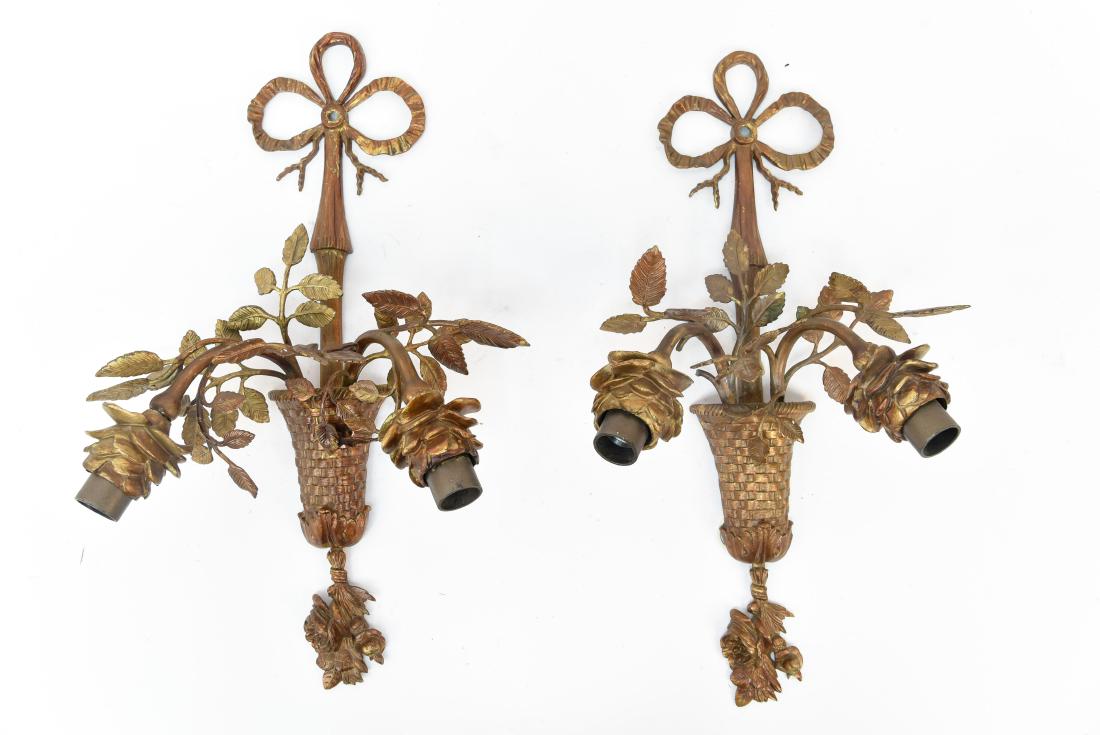 PAIR OF FRENCH BRONZE SCONCES (1 of 10)