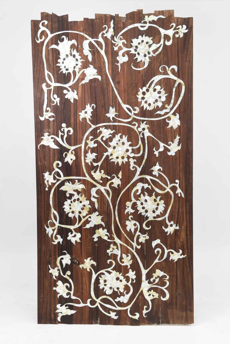 ROSEWOOD W/ MOTHER OF PEARL INLAY PANEL: Dimensions: H 71" x W 35.5" x D 1.5"Condition: Several white paint marks to surface. Separation of wood. A few small cracks pearl.
