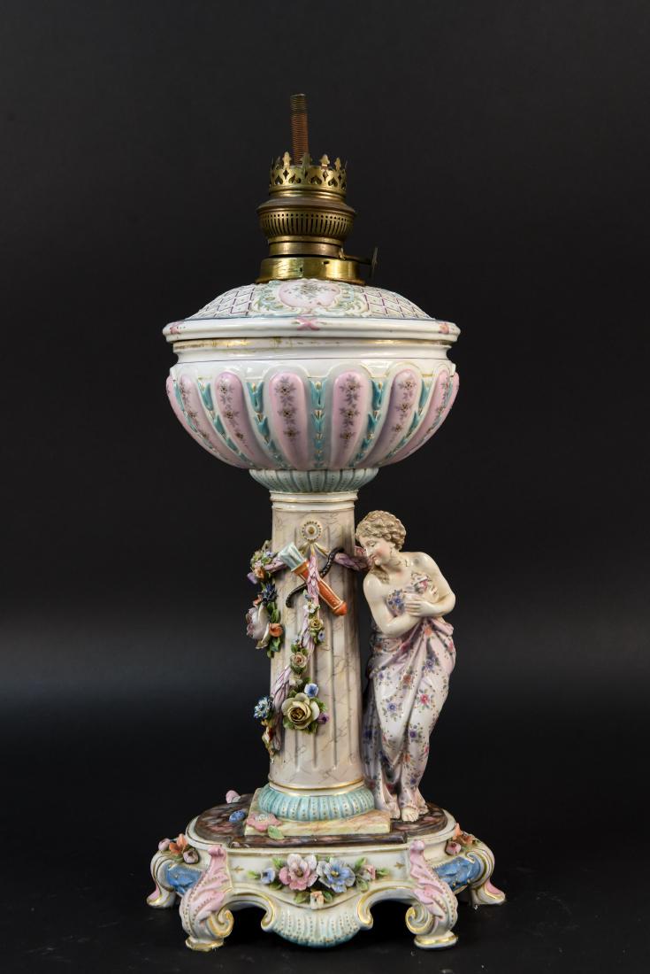 DRESDEN PORCELAIN OIL LAMP (1 of 10)