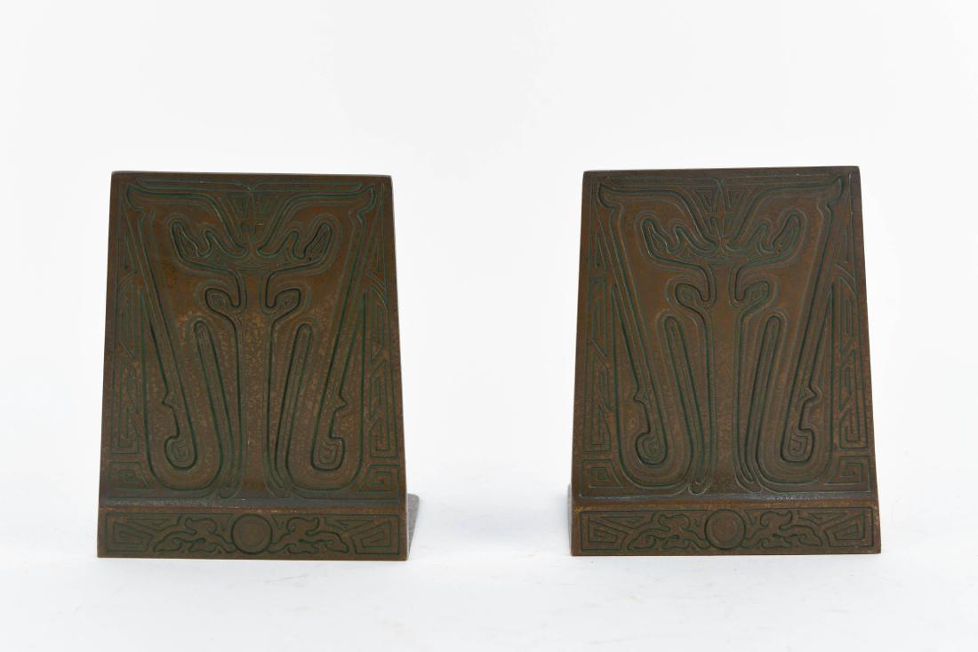 TIFFANY STUDIOS BRONZE CHINESE PATTERN BOOKENDS (1 of 7)