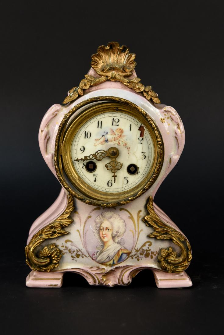 FRENCH PAINTED PORCELAIN & ORMOLU MANTLE CLOCK (1 of 10)