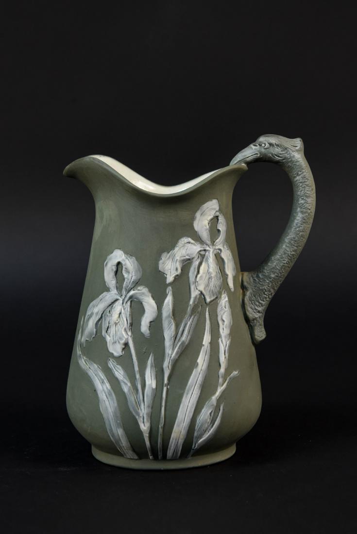 GREEN JASPERWARE CERAMIC PITCHER (1 of 7)