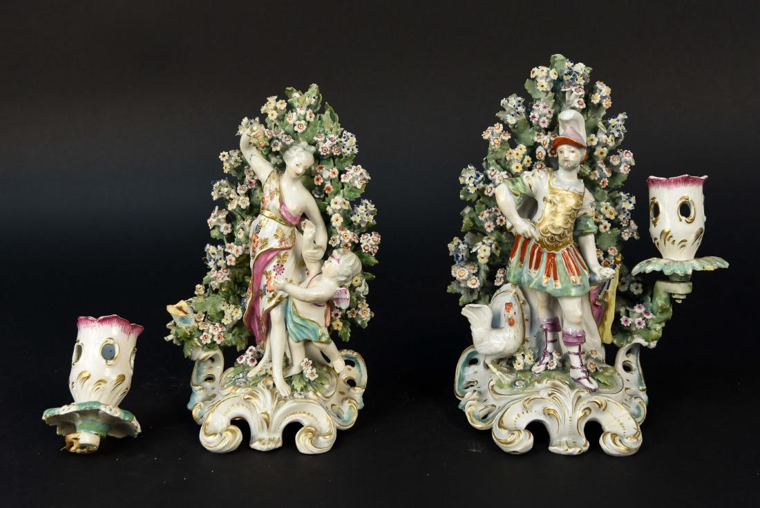 PAIR CHELSEA BOCAGE STYLE PORCELAIN CANDLESTICKS (1 of 10)