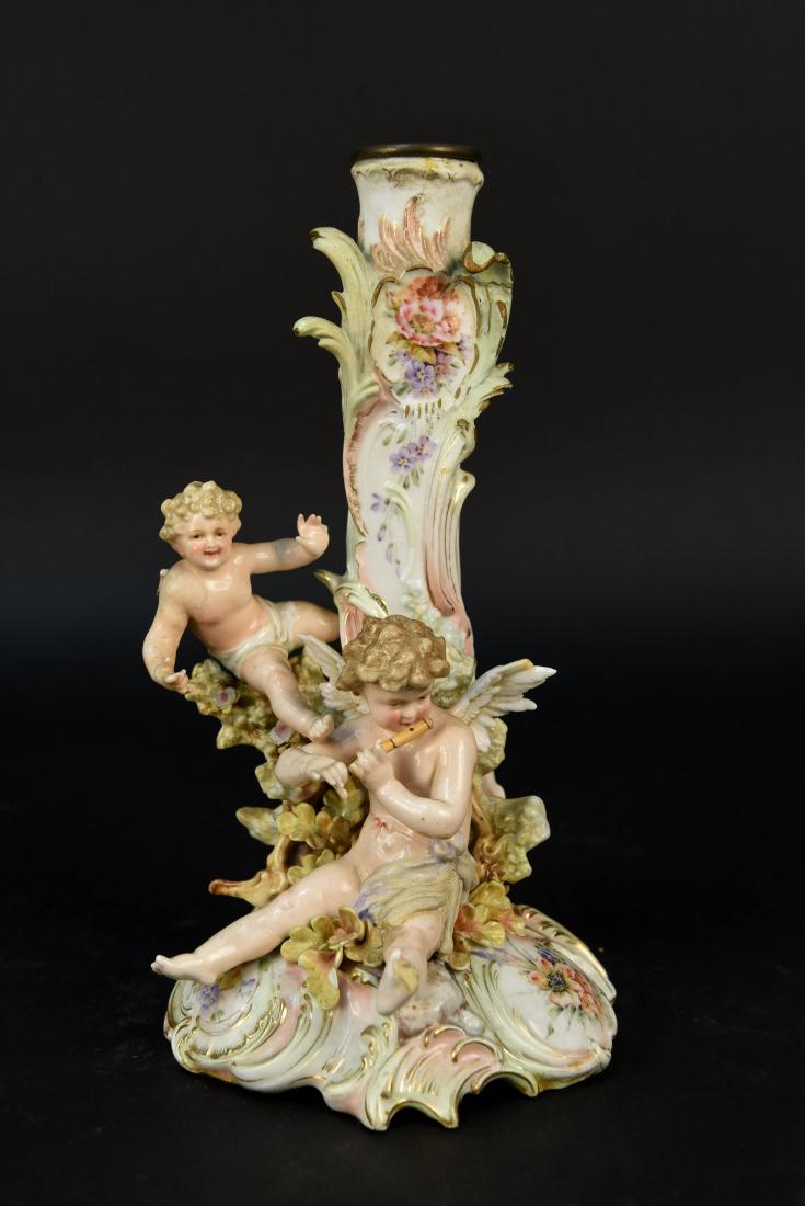 PAINTED PORCELAIN CHERUB CANDLESTICK (1 of 10)