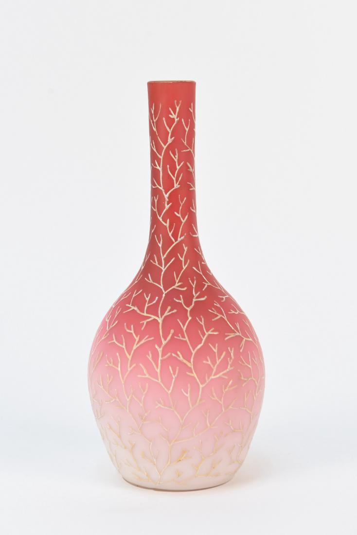 SATIN GLASS VASE: Dimensions: H 8" x Dia. 3.5" Condition: Light finish wear.