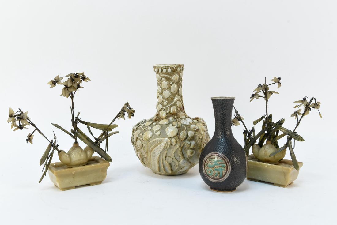 CHINESE CARVED STONE TREES AND VASES (1 of 10)