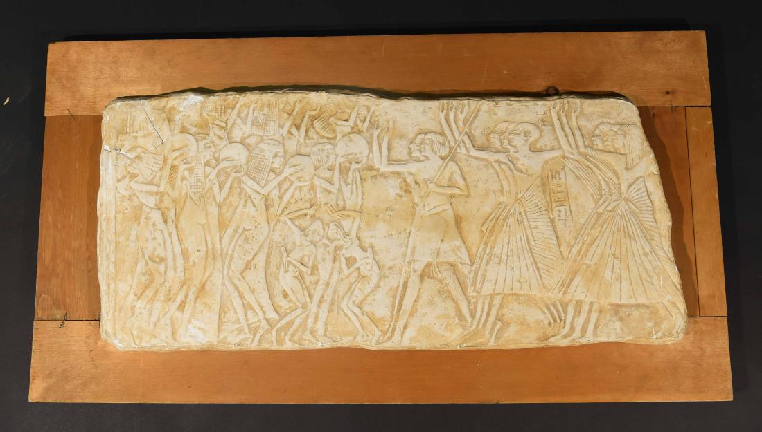 EGYPTIAN PLASTER ART: Dimensions: H 48" x W 26" Condition: AS-IS, cracks to plaster