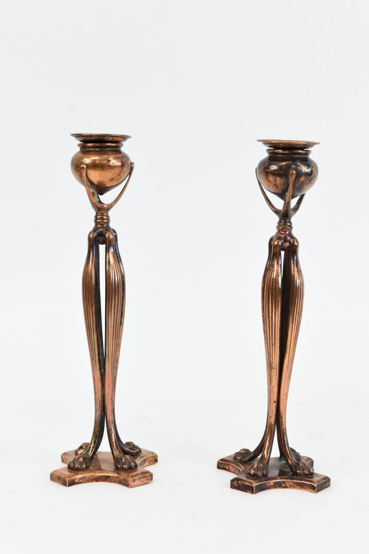 PAIR OF TIFFANY STUDIOS "CATS PAW" CANDLE STICKS (1 of 8)
