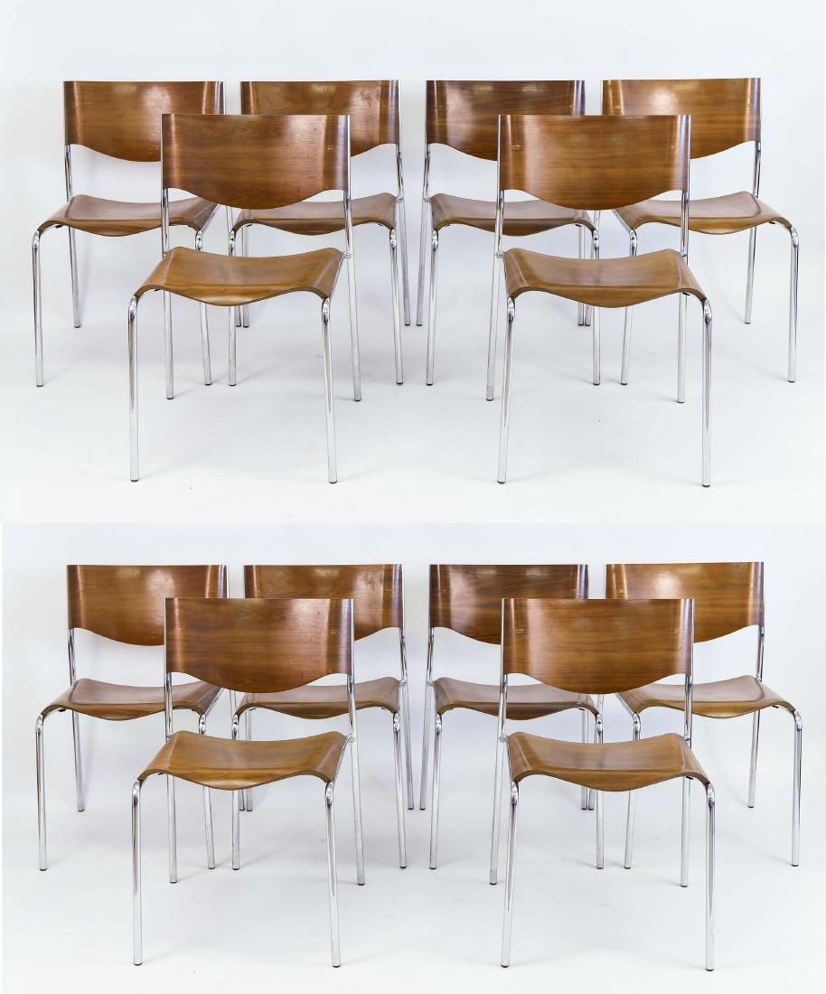 (12) STYLEX WALNUT AND CHROME STACKING CHAIRS (1 of 9)