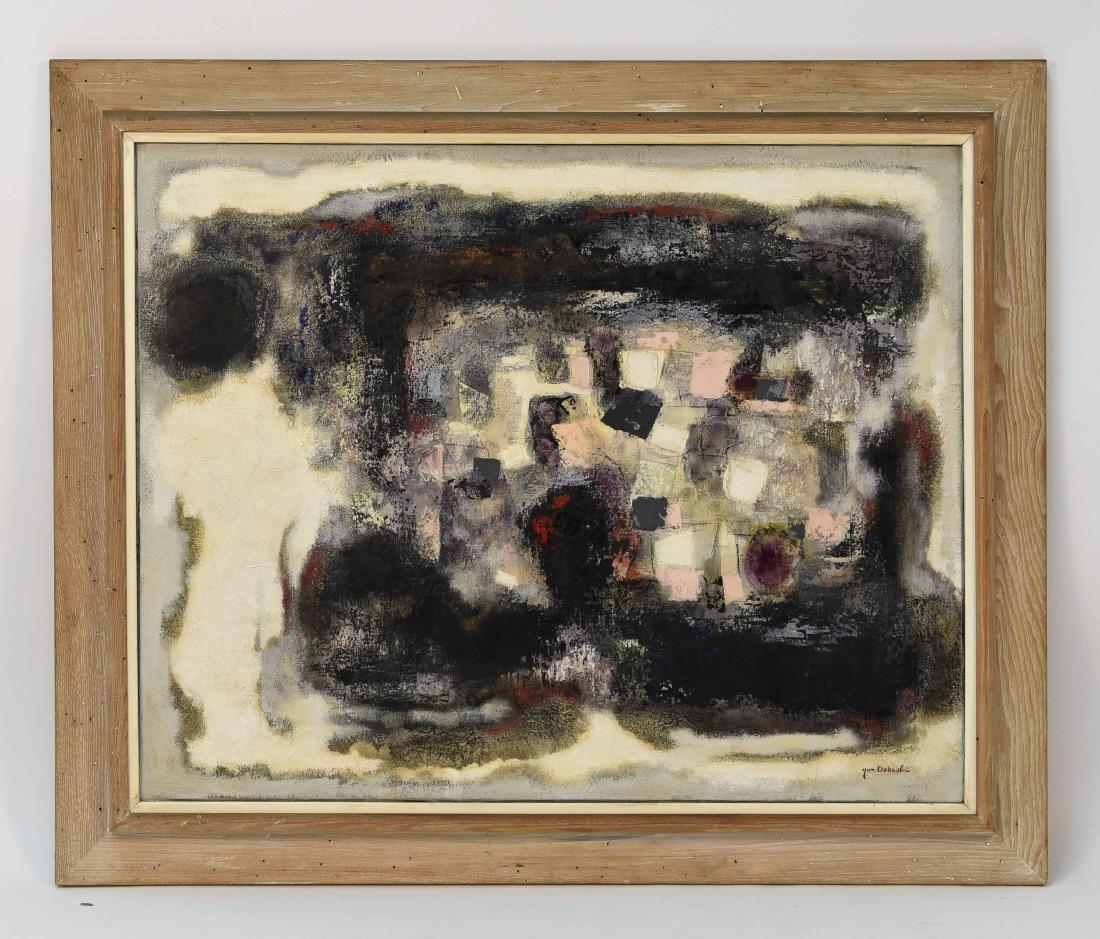 JUN DOBASHI (JAPANESE 1910-1975): "Souvenir d'Espagne". Oil on canvas,signed to verso canvas and to lower right corner. Dimensions: (Frame) H 36" x W 43.5" (Sight) H 28.75" x W 35.75" Condition: Some beetle holes to frame. Slight sepa