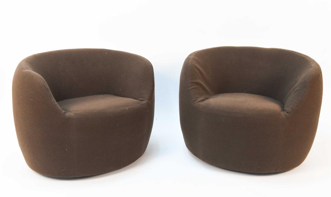PAIR OF BROWN STENDIG CLUB CHAIRS (1 of 8)