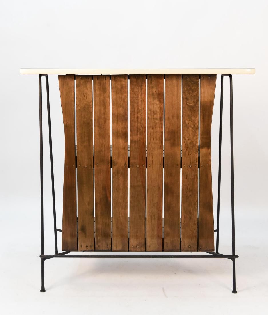 ARTHUR UMANOFF BAR: Dimensions: H 40.5" x W 41.5" x D 17.5" Condition: Missing two pegs. Scratches and stains to bar top.
