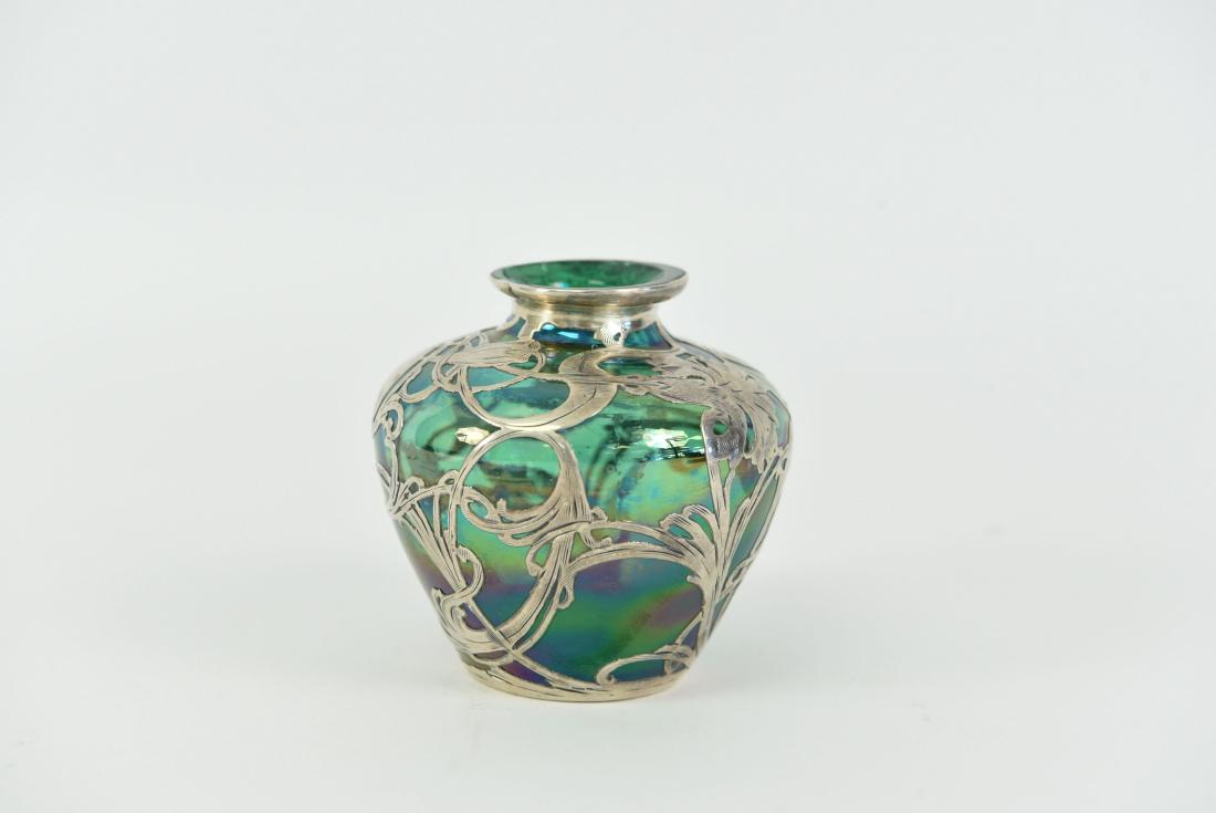 GREEN GLASS & SILVER OVERLAY PERFUME (1 of 6)