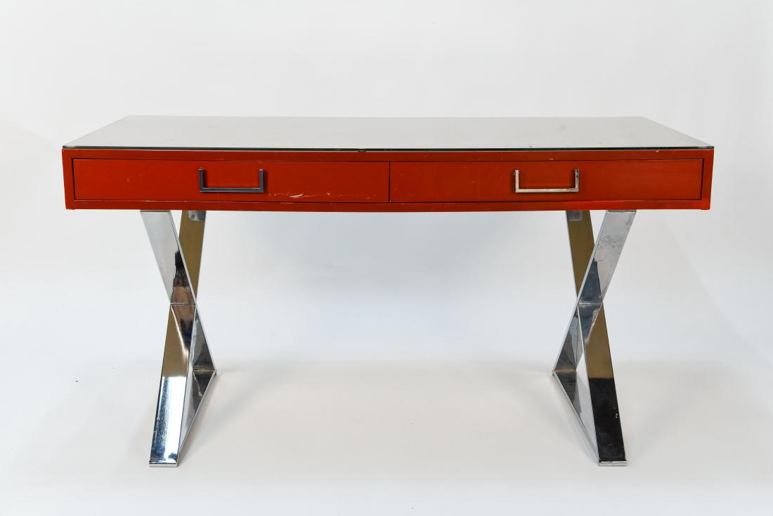 MILO BAUGHMAN LACQUER & CHROME DESK (1 of 10)
