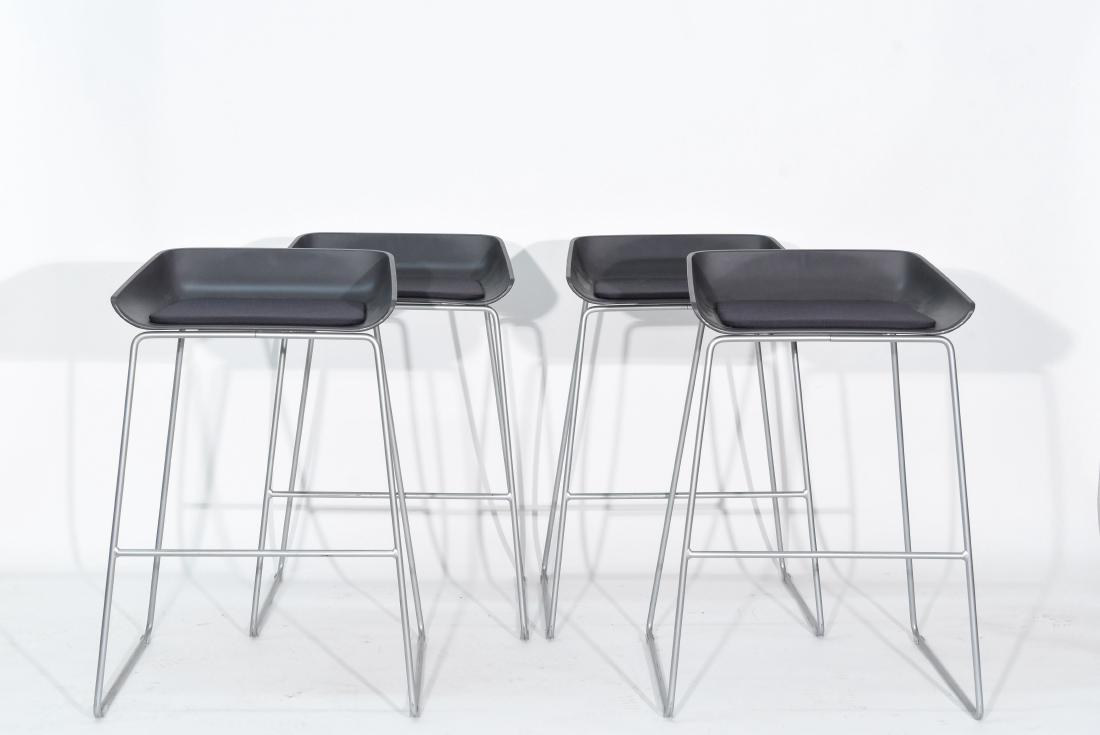 (4) TURNSTONE BAR STOOLS: Contemporary Dimensions: H 33" x W 20" x D 20" Condition: Light scuffs and marks to legs and seats.