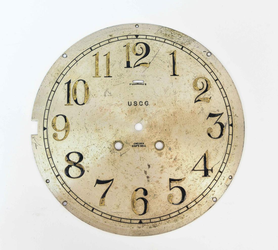 UNITED STATES COAST GUARD CHELSEA DIAL: Dimensions: Dia. 8.5" Condition: Surface scratches and oxidation. Loss to paint in numbers.