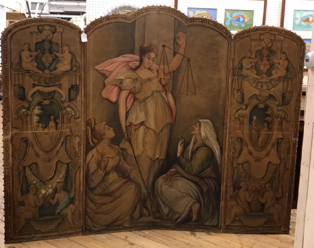 ANTIQUE PAINTED TAPESTRY SCREEN (1 of 9)