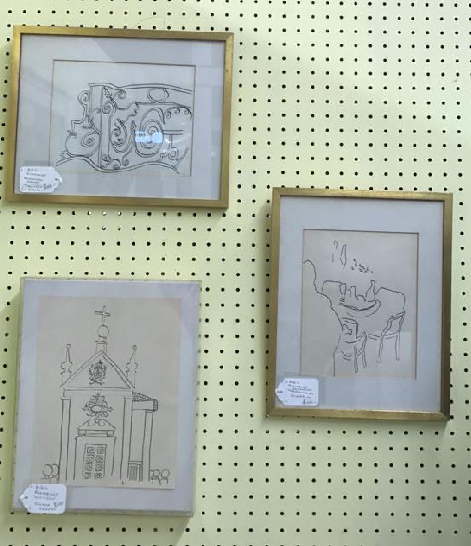 (3) MINIMALIST DRAWINGS: Dimensions: (Clear frame) (Frame) H 14.25" x W 11.25" (Sight) H 11.25" x W 8.75" Condition: No issues to note.