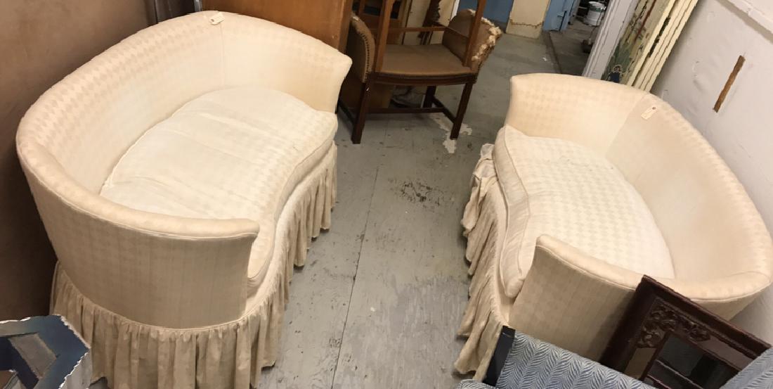 (2) SETTEES: Dimensions: H 30" x W 57.25" x D 27.5" Condition: Few spots to upholstery.