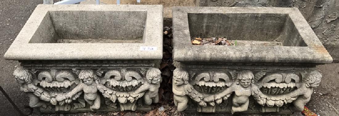 PAIR OF CARVED STONE PLANTERS (1 of 7)