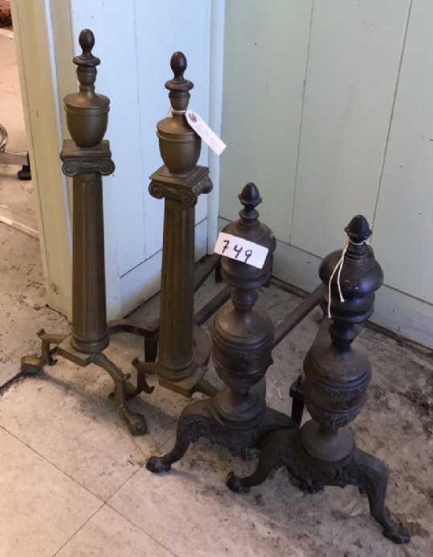 (2) PAIRS OF BRASS ANDIRONS: Dimensions: (Taller) H 25.75" x W 11.25" x D 18" Condition: Some rust and tarnish.