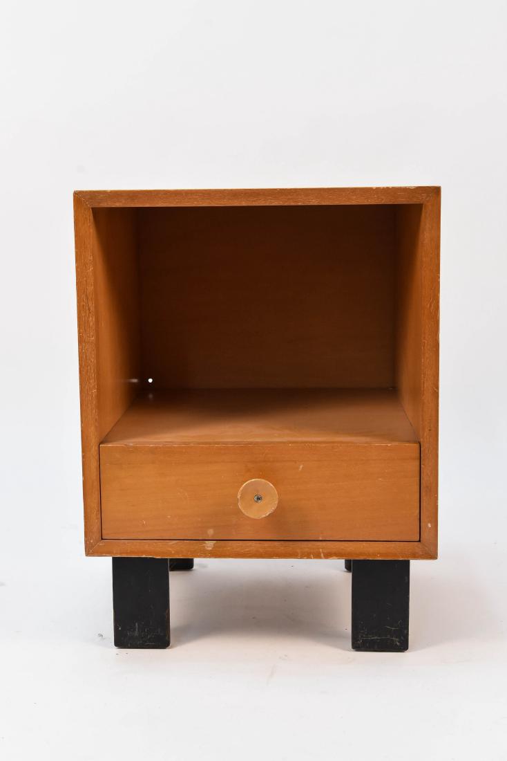 GEORGE NELSON FOR HERMAN MILLER NIGHTSTAND: Combed oak. Dimensions: H 25" x W 18" x D 19.5" Condition: Some finish wear. Surface scratches and scuffs throughout.