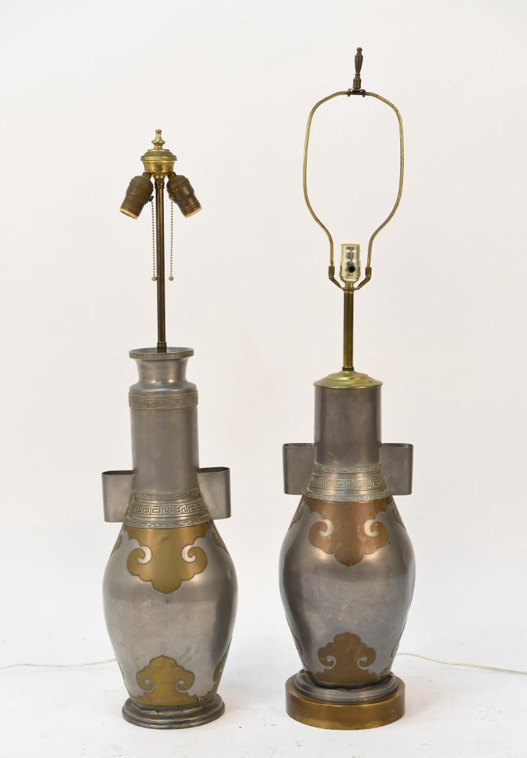 (2) CHINESE PEWTER AND BRASS TABLE LAMPS (1 of 10)
