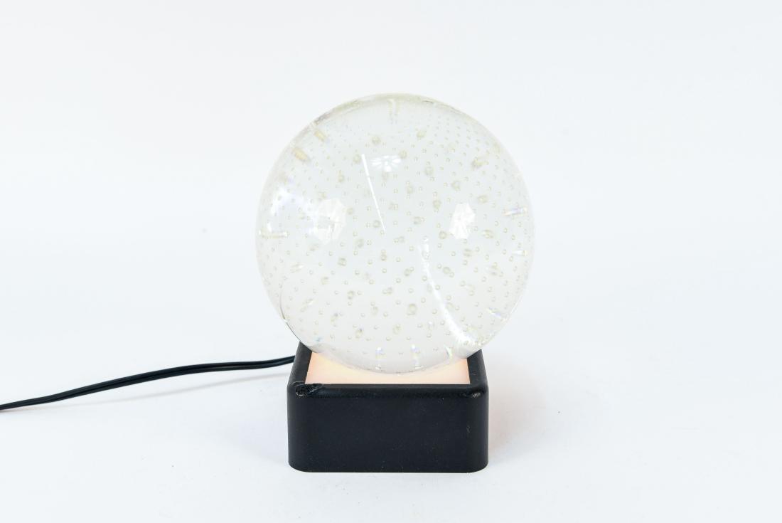 SUSPENDED BUBBLE GLASS ORB WITH LIGHT: Bubble glass orb on plastic box light. Dimensions: (Orb) Dia. 6" Condition: No issues to note.