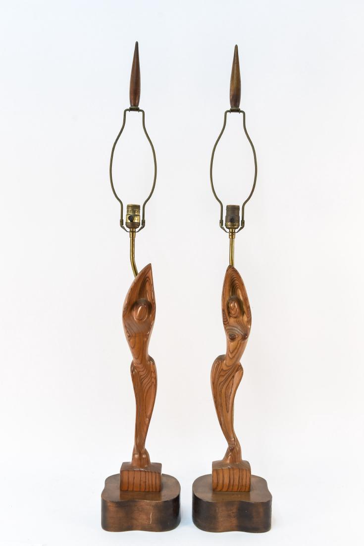 PAIR YASHA HEIFETZ MALE & FEMALE WOOD TABLE LAMPS (1 of 10)