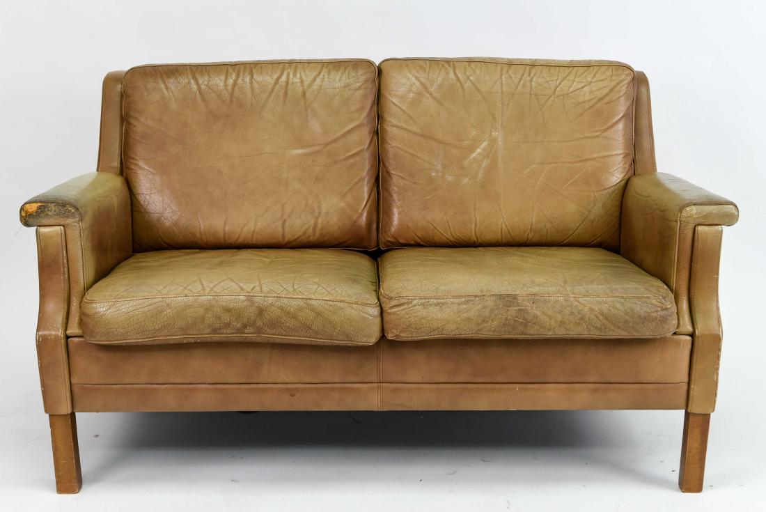 DANISH MID-CENTURY TAN LEATHER SOFA (1 of 10)