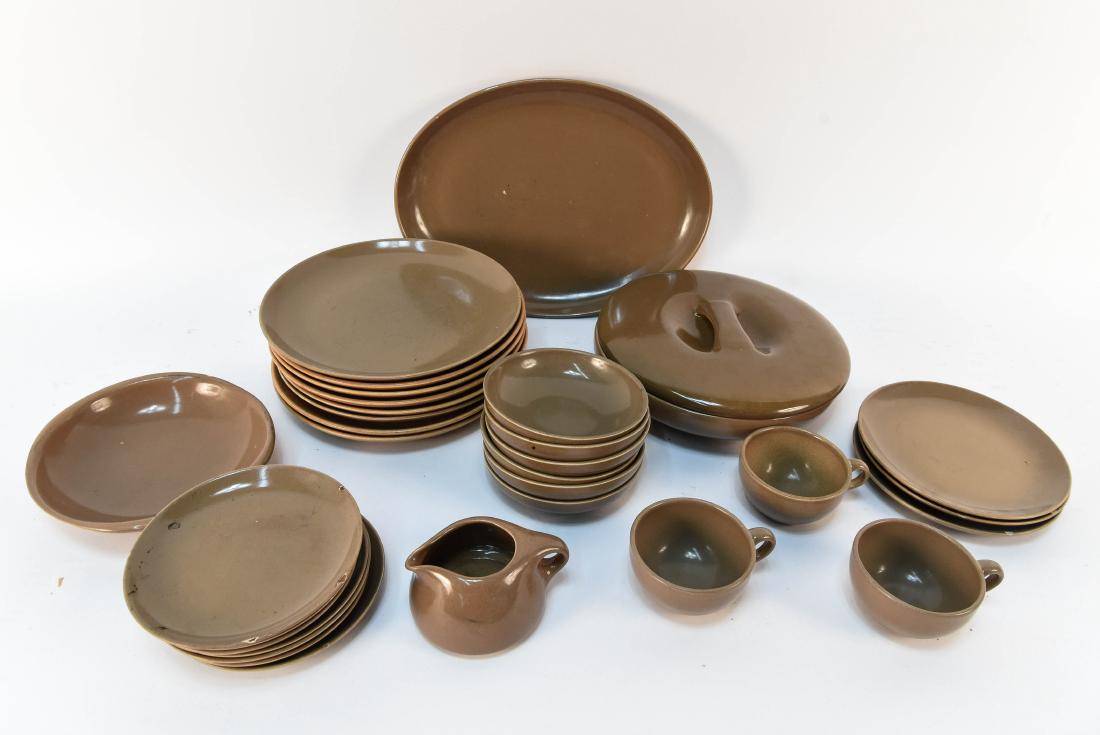 RUSSEL WRIGHT CERAMIC DINNER SERVICE ETC.: Dimensions: (Covered bowl) H 3" x Dia 10" Condition: Marks and chips to finish.