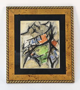 LEON WALL 1960 ABSTRACT MIXED MEDIA PASTEL: Pastel on paper, signed to upper left corner. Dimensions: (Frame) H 14.75" x W 13" (Sight) H 9" x W 7.5" Condition: No issues to note.