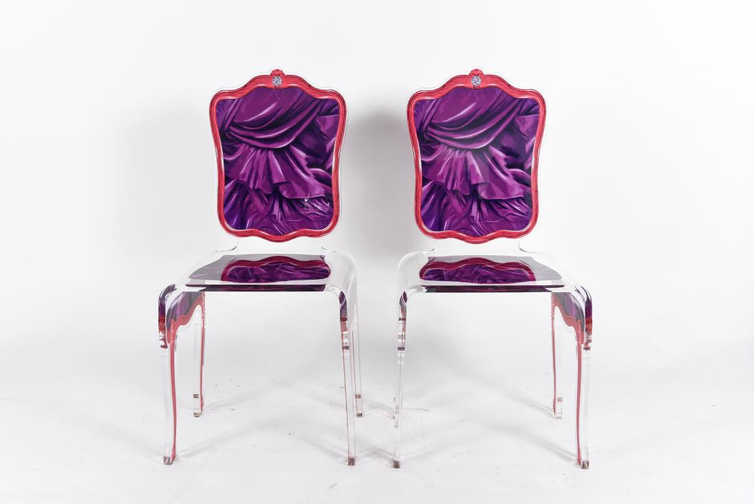 Carlo Rampazzi 2 Purple Ribbon Lucite Chairs Jul 22 2017