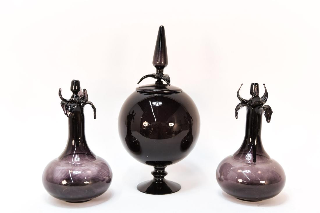 (3) CONTEMPORARY PURPLE GLASS VASES (1 of 10)