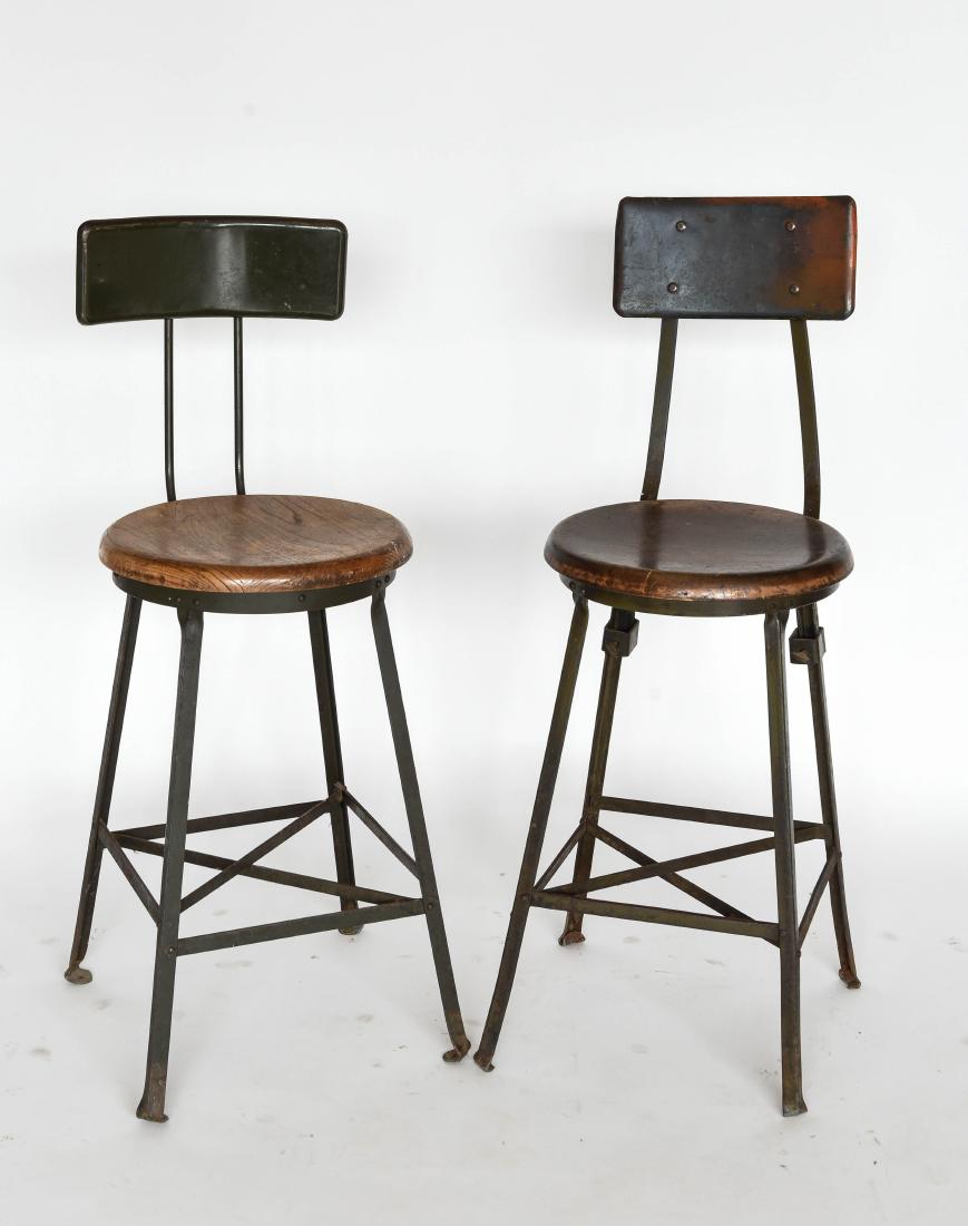 (2) VINTAGE FACTORY INDUSTRIAL STOOLS (1 of 6)