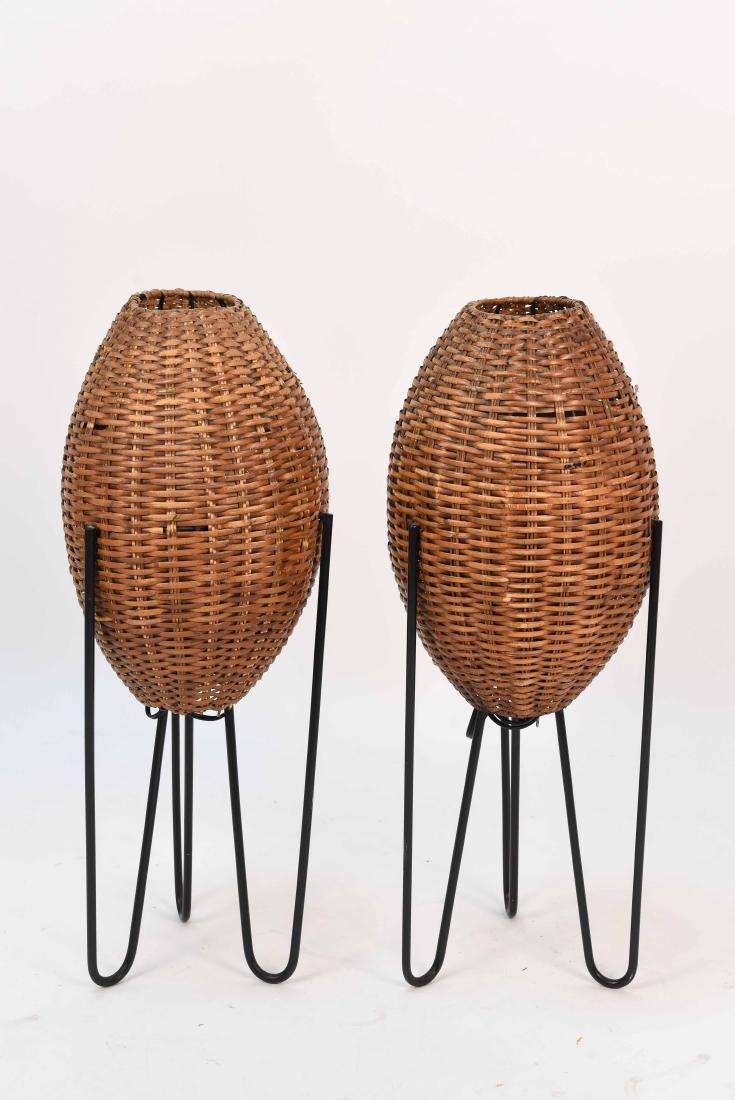PAIR OF WICKER & HAIRPIN IRON LEG LAMPS (1 of 7)