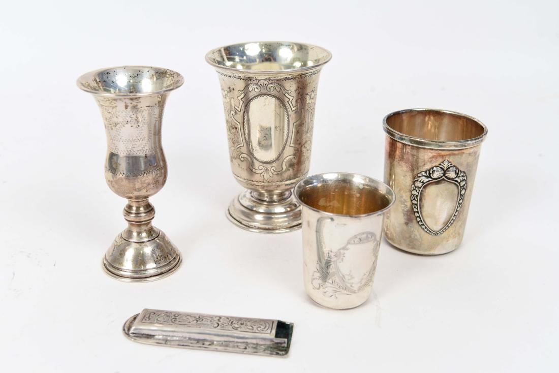 SILVER KIDDISH CUPS AND MEZUZAH JUDAICA GROUPING (1 of 9)