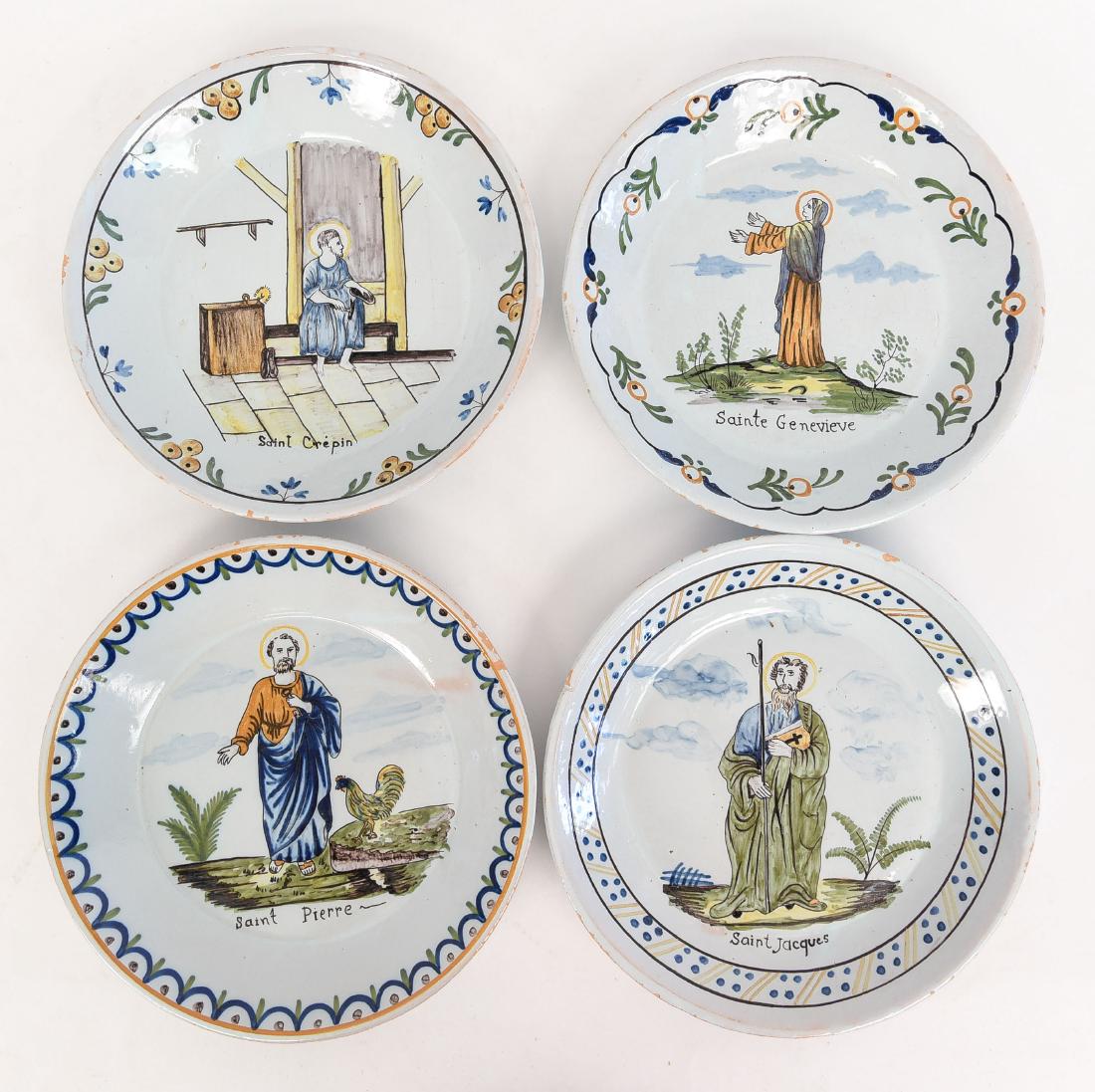 (4) FAIENCE PAINTED PORCELAIN PLATES W/ SAINTS (1 of 8)