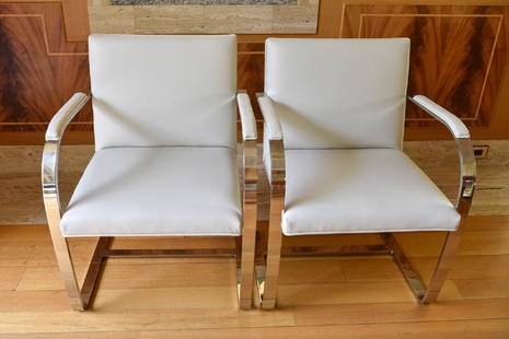 (12) KNOLL BRNO CHAIRS: 225A Brno Chair with arm pads. Stainless steel, polished finish frame. Hardwood frame with foam rubber over spring suspension seat and rubber webbing back upholstery. Dimensions: H 31" x W 23" x D