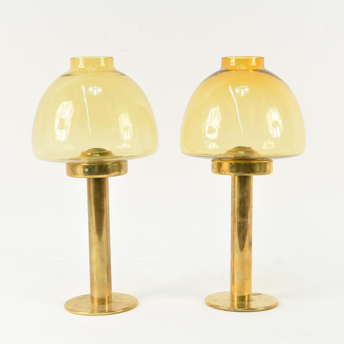 PAIR OF SWEDISH GLASS AND BRASS HURRICANE LAMPS (1 of 9)