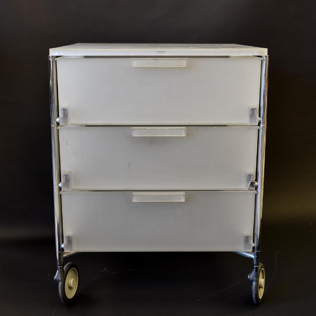 FROSTED AND CHROME ROLLING CART (1 of 8)