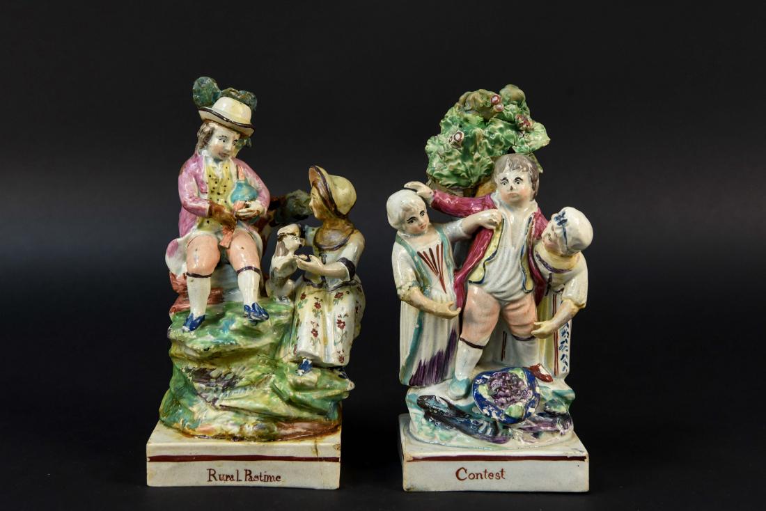 PAIR OF STAFFORDSHIRE CREAMWARE PORCELAIN FIGURES (1 of 3)