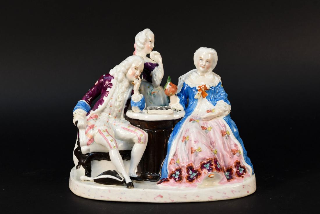 PORCELAIN FIGURAL GROUP PLAYING CHECKERS (1 of 5)