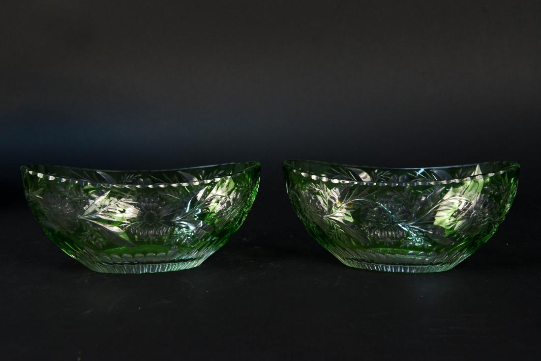 TWO GREEN CUT TO CLEAR CRYSTAL BOWLS (1 of 6)