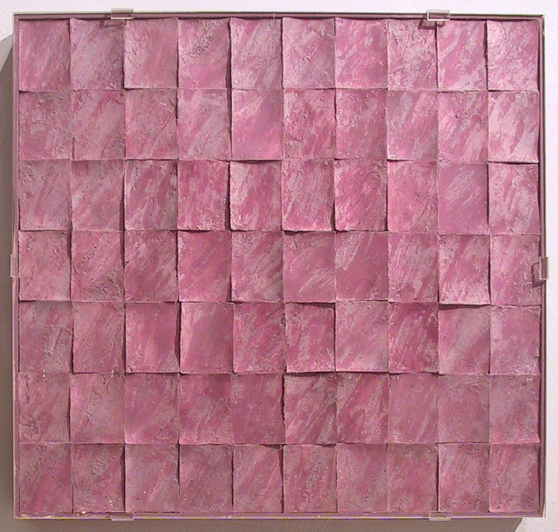 ROBERT COURTRIGHT (AMERICAN 1926-2012): Untitled Collage Construction.1995 Violet collage on paper, signed and dated lower right. Dimensions: H 19" x W 20.25" CCOURRO080 / C. Condition: No issues to note.