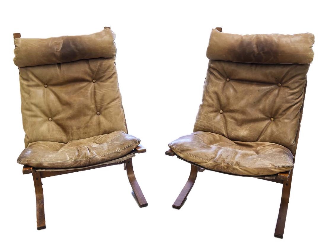 PAIR OF SIESTA CHAIRS BY INGMAR RELLING C. 1960'S: Dimensions: H 38.75" x W 24.25" x D 27" Condition: Normal wear on leather consistent with age and use. Designed by Ingmar Relling for Westnofa. Norway 1960's.