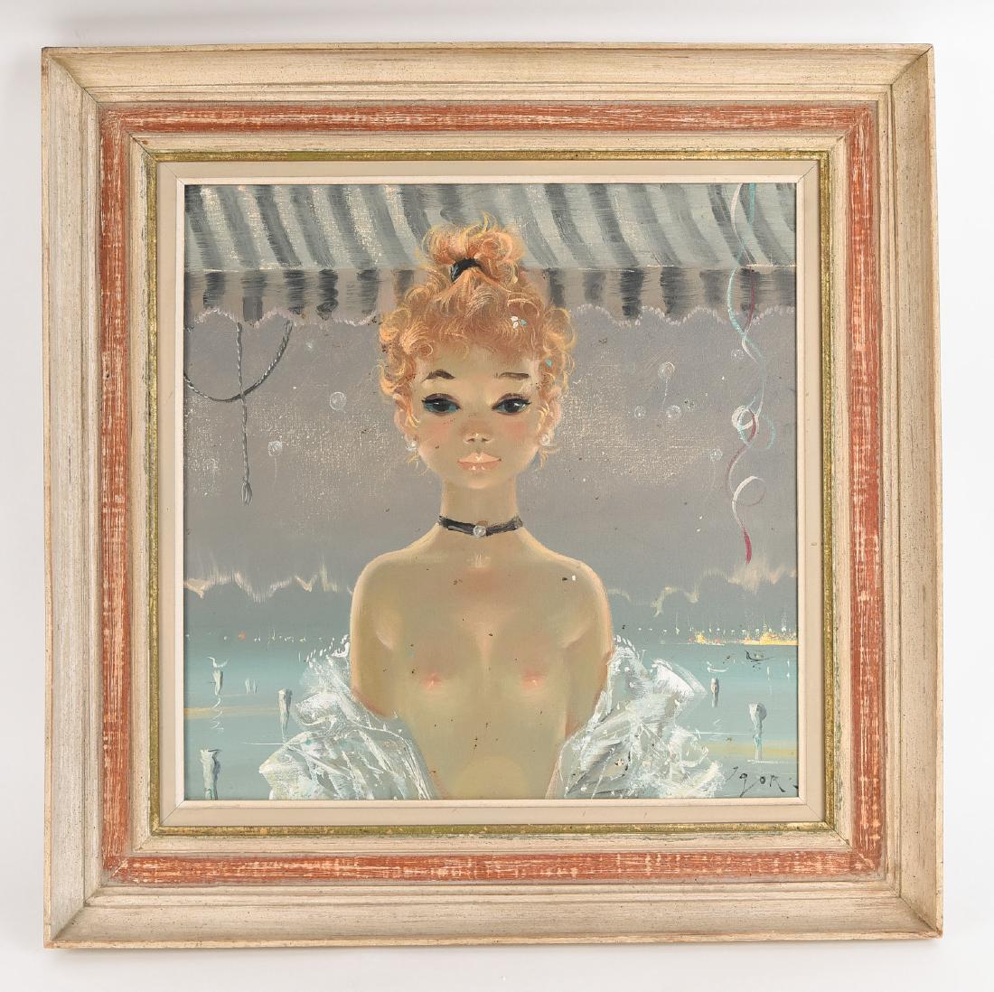 IGOR PANTUHOFF (UKRAINIAN/AMERICAN 1931-2015): Untitled (female nude.) Oil on canvas, signed lower right. Dimensions: H 27.5" x W 27.5" Condition: Two cracks in frame, on the top right corner.